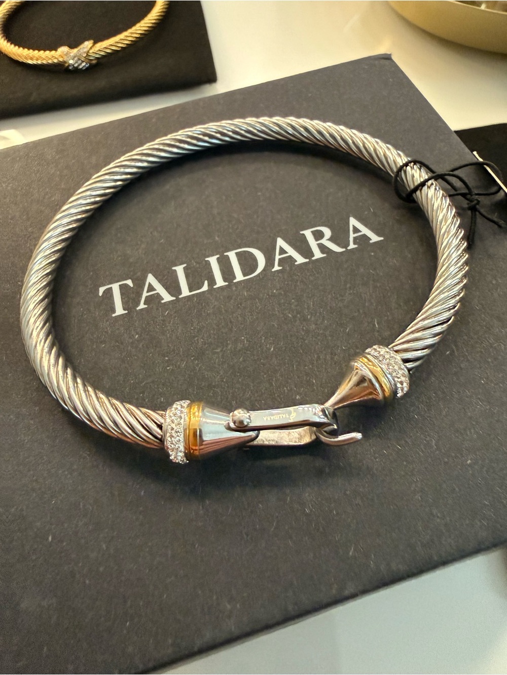 Talidara Two-Tone Twisted Cable Bracelet with Crystal Accents